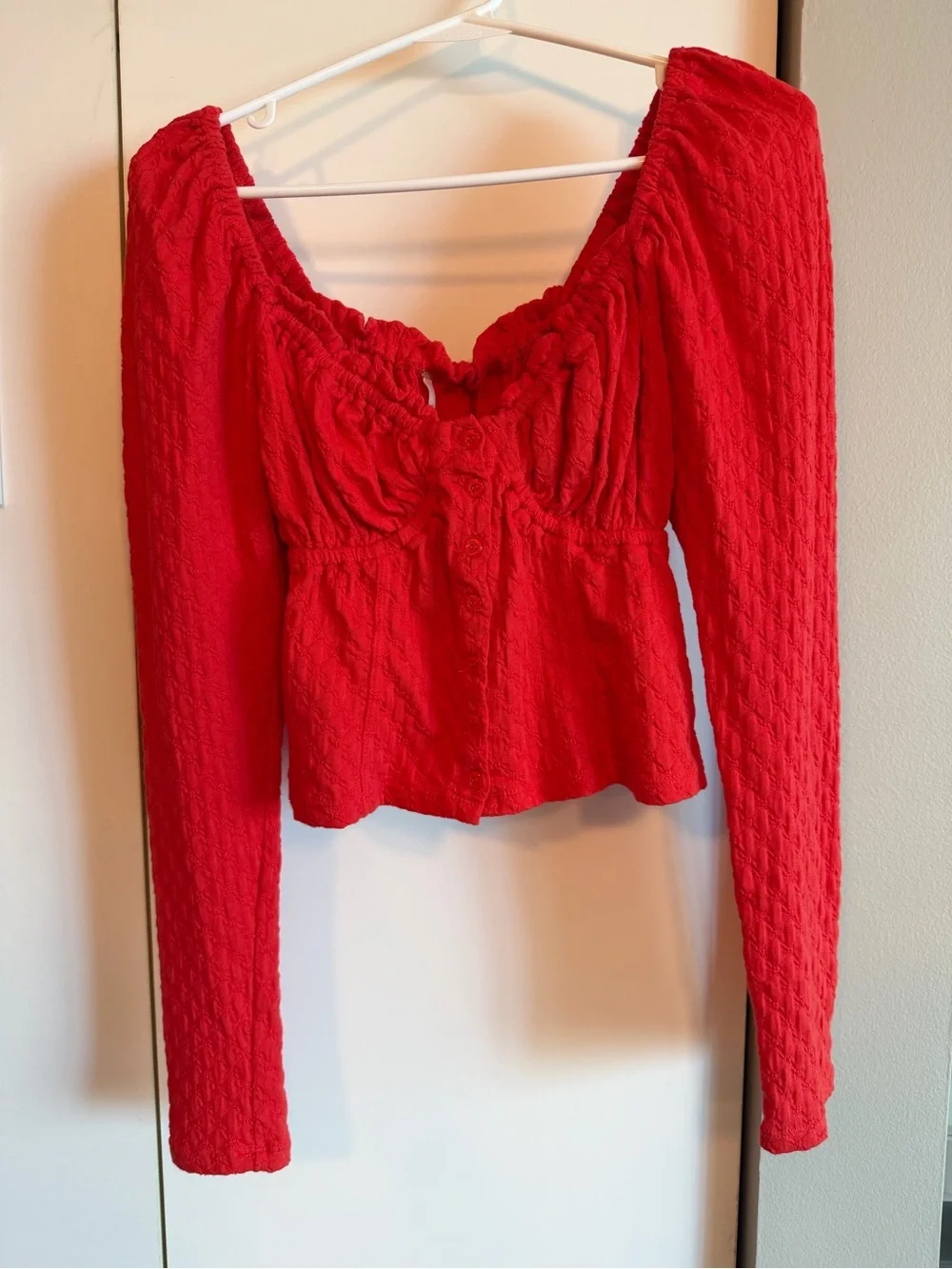 Free People Scarlet Textured Peasant Blouse
